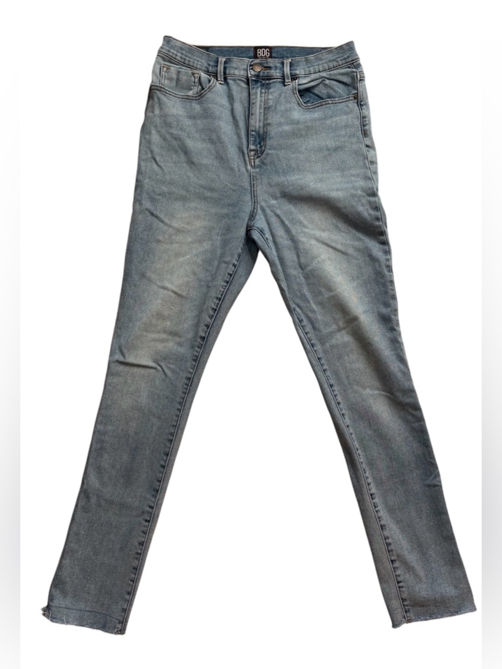 BDG Twig Super High Rise Jeans Light Wash Raw Hem Skinny Size 31